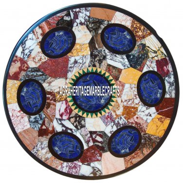 Accent Marble Bedroom Table Mosaic Antique Lapis Inlay Art Hallway Decor H3981