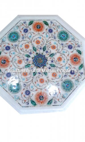 12'' Marble Coffee Table Top Hakik Gems Mosaic Inlay Marquetry Home Decor H3083