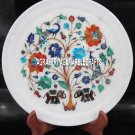 12'' White Marble Round Plate Marquetry Floral Work Inlay Restaurant Table Decor 12'' White Marble Round Plate Marquetry Floral Work Inlay Restaurant Table Decor