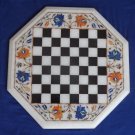 13" Chess Design Coffee White Marble Table Top Floral Marquetry Inlaid Play Arts
