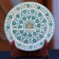 Antique White Marble Round Serving Plate Mosaic Malachite Inlay Marquetry H1953
