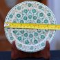 Antique White Marble Round Serving Plate Mosaic Malachite Inlay Marquetry H1953