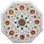 12" White Marble Coffee Table Top Hakik Stone Pietradure Inlay Eid Exclusive