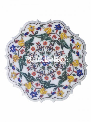 24" White Marble Decorative Plate Inlay Marquetry Italian Art Flower Shape Decor