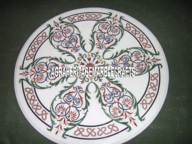 Round White Marble Top Side Table Pietradure Art Inlay Marquetry Furniture H3359