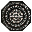 Black Marble Dining Table Mother of Pearl Inlay Patio Decor Marquetry Arts H3544