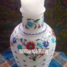12" Marble White Flower Pot Rare Collectible Art Inlay Floral Table Decor Gifts
