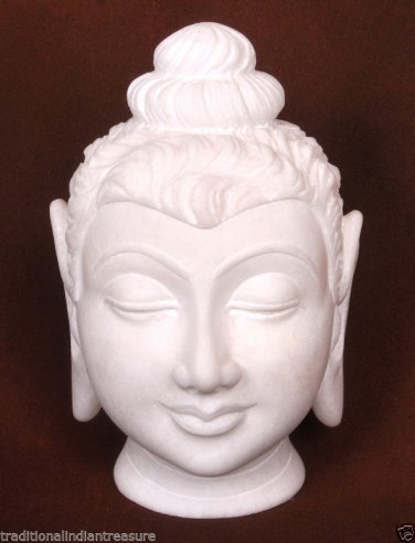 8" White Marble Buddha Fine Work With Stone Buddha Calm & Blessing Posture Decor