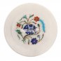 7'' White Marble Dish Plate Lapis Elephant Floral Art Inlay Marquetry Gift H3572