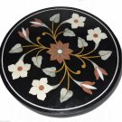23.5" Black Round Marble Top Table Handmade Mosaic Home Marquetry Decorative Art 23.5" Black Round Marble Top Table Handmade Mosaic Home Marquetry Decorative Art