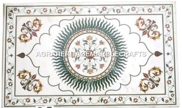 White Marble Dining Center Table Top Mosaic Semi Modern Inlay Home Decor H2422