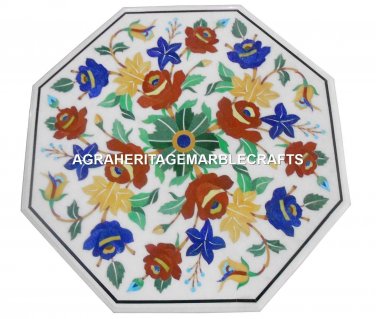 30" Marble Coffee Table Top Pietra Dura  Semi Precious Handmade