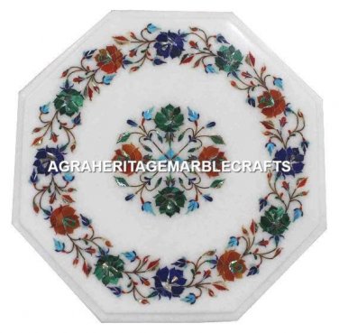 12" Marble Coffee Table Top Malachite Inlay Marquetry Halloween Decorative H3017