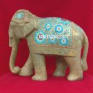 12'' Marble Inlaid Elephant Figurine Turquoise Pietradura Marquetry Decor H3763
