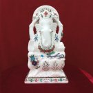12" Marble Ganesh Sculpture Sidhi Vinayak Decor Precious Inlay Home Gifts H3785