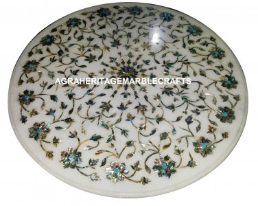 Marble Side Coffee Table Top Rare Inlay Pauashell Gem Mosaic Outdoor Decor H917