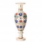 15"x5'' Marble White Flower Vase Pietradura Multi Floral Inlay Table Decor H3603