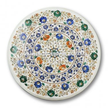 Round Marble Coffee Console Table Top Malachite Lapis Mosaic Floral Decor H4392