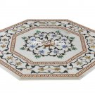 White Marble Pietradura Dining Table Top Semi Precious Inlay Garden Decor H3725