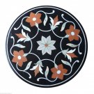 24" Black Marble Table Top With Gift Side Floral Work Inlay Marquetry Home Decor