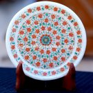 White Marble Round Serving Plate Hakik Micro Mosaic Inlaid Kitchen Decor H1952