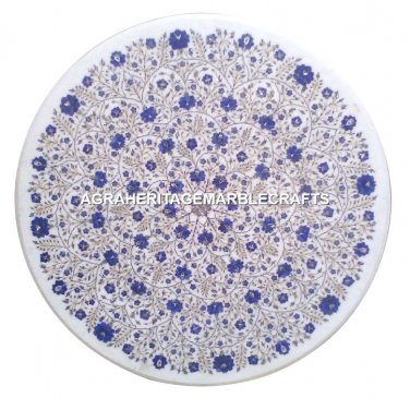 36" Marble Round Dining Room Table Lapis Gems Inlay Micro Mosaic Art Decor H2902
