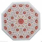 18" White Marble Coffee Center Table Top Rare Carnelian Stone Inlay Mosaic Decor 18" White Marble Coffee Center Table Top Rare Carnelian Stone Inlay Mosaic Decor