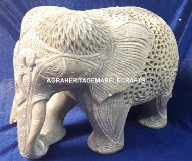 7" Handcarved Marble Standing Elephant Statue Intregrate Soapstone Decor H4221