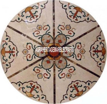 White Marble Round Center Table Top Mosaic Unique Inlay Furniture Decor H3999