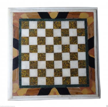 18"x18" White Coffee Marble Table Top Chess Mosaic Home Garden Decorative  Arts
