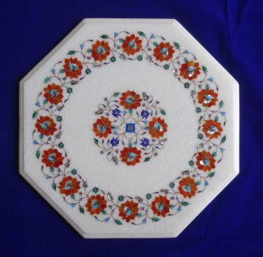18" Marble inlay Hakik Rare coffee Side Table Top Marquetry Arts Home Decor