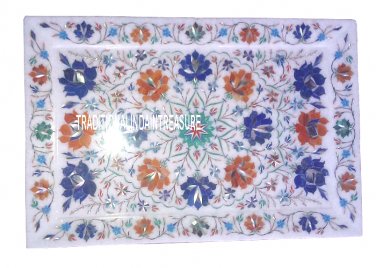 12"x18" Marble Slab Tray Plate Rare Multi Stone Inlay Work Marquetry Decor Gifts
