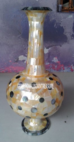 15" White Marble Flower Pot Rare Abalone Stone Marquetry Inlay Gems Decor Gift
