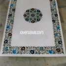 White Marble Top Dining Table Multi Inlaid Malachite Floral Occasion Decor H3281