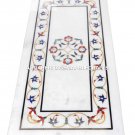 White Marble Dining Center Table Top Rare Gems Mosaic Inlay Garden Arts H2472