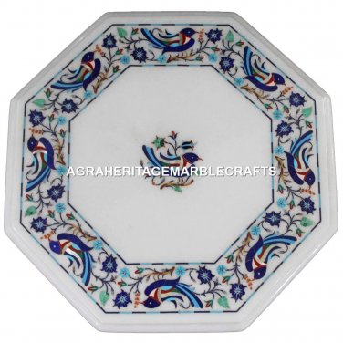 White Marble Multi Stone Coffee Table Top Inlay Mosaic Bird Art Home Decor H3243