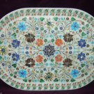 White Marble Serving Tray Plate Rare Marquetry Malachite Inlay Work Home Decor