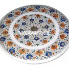 30" Round Marble Coffee Table Hakik Lapis Stone Inlay Home Mosaic Decor H3013