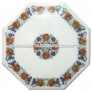 White Marble Mosaic Center Table Top Hakik Lapis Floral Inlay Work Decor H3007
