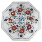 White Marble Octagon Top Coffee Table Marquetry Hakik Inlay Garden Decor H3064