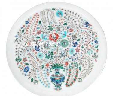 16" Marble Serving Dish Plate Rare Semi Precious Stone Inlay Kitchen Decor Gift