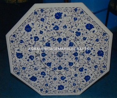 20'' White Marble Decorative Marquetry Coffee Table Lapis Inlay Arts Decor H3122