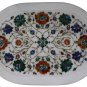 13"x18" White Marble Serving Plate Tray Decorative Pietra Dura Handmade Gifts