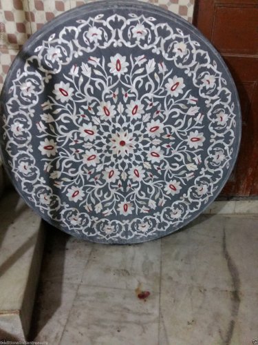 36" Black Marble Top Dining Table Paua Shell Handmade Art Inlay Home Decorative
