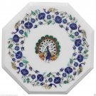 12" White Marble Coffee Table Top Rare Lapis Peacock Inlay Art Mosaic Home Decor