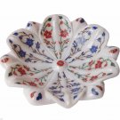 White Marble Fruit Bowl Real Gemstone Inlay Lapis Marquetry Art Table Decor Gift