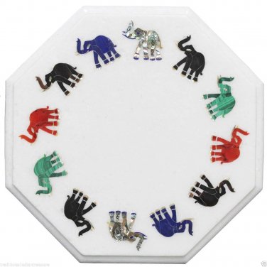 Marble Marquetry Top Coffee Table Elephant Mosaic Inlay Eid Mubarak Decorations