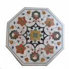 24" White Marble Coffee Table Top Side Pietra Dura Handmade Home Decor Gifts Art