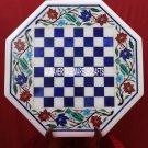 White Marble Coffee Chess Table Top Handicraft Parrot Decor Lapis Lazuli H3696