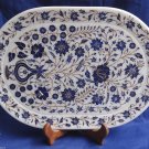 15"x10" White Marble Plate Marquetry Lapis Lazuli Handmade Pietradure Arts Decor